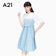A21早秋女裝設計感連衣裙性感風吊帶短連衣裙花邊收腰減齡裙 粉藍 S