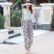 索宛亦（SUOWANYI）女士防蚊褲寬松人造棉綢綿綢褲夏季薄款九分燈籠褲沙灘長(cháng)褲哈倫 小雛菊 S 碼(適合70-90斤150左右)