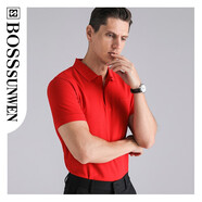 BOSSSUNWEN【舒適棉感】夏季推薦簡約休閑柔軟舒適透氣商務短袖男式POLO衫 大紅 L （175/96A）
