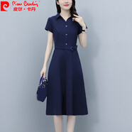 皮爾卡丹（pierre cardin）氣質(zhì)顯瘦連衣裙女士2025新款夏裝級休閑女裝收腰時尚洋氣裙子 藍色 M (建議90-100斤)