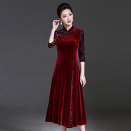 應(yīng)否旗袍禮服中國(guó)風(fēng)改良時(shí)尚旗袍裙名媛氣質(zhì)絲絨刺繡旗袍連衣裙媽媽裝 紅色 2XL