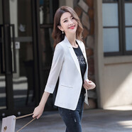 葉紫楓 小西裝外套女短款小個(gè)子春秋新款修身氣質(zhì)時(shí)尚西服商務(wù)職業(yè)裝 白色 2XL（120斤左右）