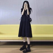 汐菡法式連衣裙赫本風(fēng)裙子夏天女裝2025夏季新款少女感小個(gè)子衣服長(cháng)裙 潮流韓版黑色 均碼（可備注碼數）