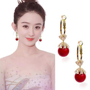 玖維婭925銀針紅色耳環(huán)女長款珍珠耳墜高級感潮韓版氣質(zhì)網(wǎng)紅時尚新款耳飾品 JYD0156花瓣閃鉆紅珠