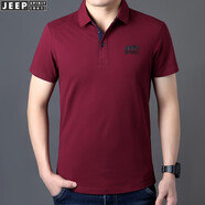 JEEP SPIRIT吉普休閑短袖t恤男夏季薄款polo翻領(lǐng)商務(wù)簡約男士半袖體恤衫 8001 11730708001紅色 XXL碼建議170-185斤穿著