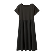 假日概念休閑t恤連衣裙女夏季圓領(lǐng)短袖a字寬松顯瘦小個(gè)子中長(cháng)款拼接裙子 黑色 S
