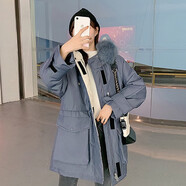 歌蜜奴 羽絨服女中長款春秋裝女新款派克服女裝寬松bf工裝長袖面包服女士冬季外套 灰色 L(105-115斤)