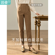 茵曼（INMAN）春秋女裝新款田園復(fù)古百搭顯高顯瘦橡筋腰直筒九分褲休閑褲 淺咖啡 S