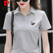 皮爾卡丹（pierre cardin）純棉翻領(lǐng)t恤女短袖2025夏季新款polo衫上衣顯瘦寬松休閑運動服 FL-95:純棉短袖黑天鵝:灰色 XL 建議（111-125）斤