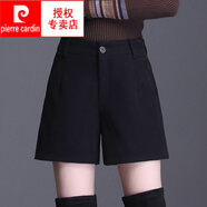 皮爾卡丹（pierre cardin）秋冬黑色短褲女大i碼毛呢靴褲顯瘦高腰a字闊腿褲休閑直筒褲子 黑色 M 90105斤