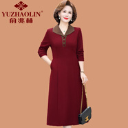 俞兆林（YUZHAOLIN）媽媽春秋長袖氣質(zhì)連衣裙時尚洋氣中老年女裝秋季新款顯瘦紅色裙子 酒紅色 4XL (參考135-145斤)