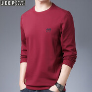 吉普（JEEP）衛(wèi)衣男2025年春秋季新款圓領(lǐng)休閑棉質(zhì)大碼寬松套頭長(zhǎng)袖T恤男裝潮 紅色 M(建議120-135斤)