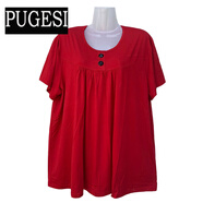 200斤中老年女裝夏季短袖T恤特大碼加肥加大胖媽媽莫代爾半袖上衣 深紅 半袖 5XL(體重170-210斤)