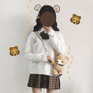 【JK制服官方】|巧克力小熊|日系軟妹可愛jk制服格裙學院刺繡毛衣格紋百褶裙套裝 長袖毛衣+巧克力格裙+長袖襯衫+領(lǐng)結(jié) M