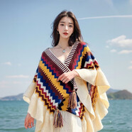 妙奕嘉云南民族風(fēng)披肩女外搭2025圍巾女西北旅游草原穿搭披肩斗篷披風(fēng)毯 荷葉邊民族風(fēng)披肩【黃色系】
