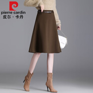 皮爾卡丹（pierre cardin）毛呢半身裙小個(gè)子A字裙女裙子2023秋冬新款感短裙顯瘦傘裙 咖色 27 /2尺/建議90-102斤