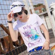 Mirza Mirror夏季短袖新款歐洲站女裝重工黑色半袖t恤女修身上衣歐貨潮 白色 M