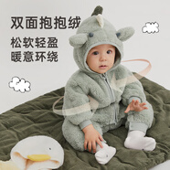 papa爬爬秋冬新款男女寶寶動(dòng)物造型爬服抱抱絨連體衣嬰兒保暖哈衣 綠色 90cm