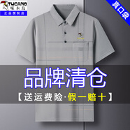 啄木鳥夏季男士短袖t恤寬松中年爸爸裝有口袋冰絲翻領(lǐng)半袖體恤男裝 灰色213 175/XL建議140-160斤