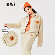 Semir森馬套裝女短款翻領(lǐng)上衣仿羊羔毛褲子冬季新款刺繡兩件套寬松 貝殼卡5204 S
