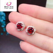 炎氏天然石榴石耳釘925銀嵌紅色寶石女玫瑰金色百搭超美耳飾歐美風(fēng)潮 925銀玫瑰金色耳釘