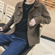 左斯客外套男2024春秋新款潮男薄款時尚牛外套日系牛仔夾克復(fù)古上衣服開 貼布褐色 L