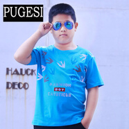 普戈斯（PUGESI）胖童裝男童純棉短袖T恤夏季2021中大童加肥加大寬松大碼潮款 天藍色燕子款 150 碼80-95斤