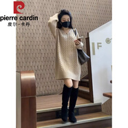 皮爾卡丹（pierre cardin）秋冬針織連衣裙女2025新款慵懶風(fēng)寬松氣質(zhì)復(fù)古麻花軟糯中長(zhǎng)款毛衣 米杏色 2XL 建議130-150斤