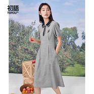 初語polo領(lǐng)連衣裙收腰顯瘦女2024夏季新款a字裙短袖t恤高腰中長裙 灰色 M