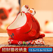 國潮陶瓷貓桌面鑰匙收納盒創(chuàng  )意玄關(guān)首飾擺件家用門(mén)口雜物收納 國潮宮廷招財貓收納盒-禮盒裝