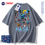NASA GISS短袖t恤男純棉夏季潮流男裝圓領(lǐng)半袖男女學(xué)生情侶上衣寬松體恤衫 NS8099鐵灰 4XL 建議215-235斤