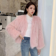 歌蜜奴皮草外套女加厚仿金貂絨毛衣女秋冬裝新款仿水貂絨學(xué)生短款派克服時(shí)尚外套 粉紅色 S