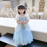 蓓然美灰姑娘公主裙夏愛(ài)莎連衣裙艾莎愛(ài)麗絲生日禮服六一表演兒童公主裙 灰姑娘A+皇冠+魔法棒 120