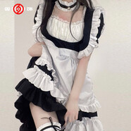 赫搏 2021女仆裝cosplay可愛蘿莉塔cos日系動漫男連衣裙餐廳咖啡廳工作服長裙黑白女傭裝 套裝 08（連衣裙+圍裙+tou飾）  XL （115斤左右）