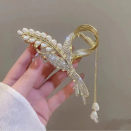 龍姑娘水鉆發(fā)夾氣質(zhì)抓夾大號女后腦勺發(fā)卡頭飾鯊魚夾頭發(fā) 仿珍珠麥穗麥穗流蘇A13-303