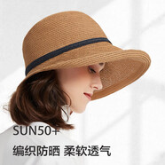 SOMUBAY赫本風(fēng)遮陽(yáng)草帽女復古可折疊盆帽漁夫帽子太陽(yáng)帽涼帽太陽(yáng)帽母親節 CM-324 榛子黃 可調節(56-58cm)