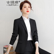 古緹琪職業(yè)裝女裝套裝韓版時(shí)尚氣質(zhì)女神范西裝正裝商務(wù)小西服女外套上衣 黑色西服【單件】 S