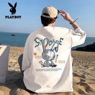 花花公子（PLAYBOY）純棉短袖t恤男美式高街男潮牌潮流夏季寬松oversize重磅260g半截 白色 5XL