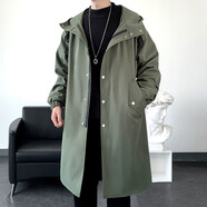 晨瑞杰高品質(zhì)風(fēng)衣男中長(cháng)款韓版潮流帥氣男大衣學(xué)生連帽休閑百搭披風(fēng)外套 174 軍綠色 2XL(160-175斤)