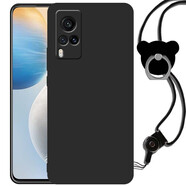 漢牌 適用vivo X60手機(jī)殼V2046A保護(hù)套鏡頭全包磨砂防摔卡通男女情侶軟殼 黑色 vivoX60