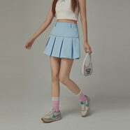 CHUU字母櫻桃半身裙女2025夏季新品小個(gè)子百褶設(shè)計(jì)辣妹A字短裙 淺藍(lán) M