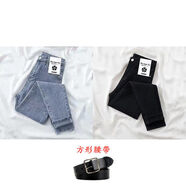 軒蘭歌單/兩件裝彈力牛仔褲女春秋新款緊身韓版高腰顯瘦顯高修身小腳褲 淺藍+黑色【腰帶】長(cháng)褲 31 建議130-140斤