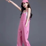 UWKKP背帶褲套裝時(shí)尚洋氣女裝小個(gè)子色背帶褲女2024新款潮流bf寬松百搭 亮粉色 M 適合100-110斤