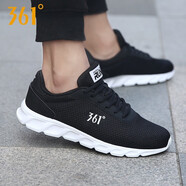 361°男鞋運(yùn)動(dòng)鞋夏季361度網(wǎng)面透氣男士休閑鞋學(xué)生黑色旅游跑步鞋子男 烏黑色/361度白2266 44