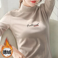 咪小主 德絨半高領(lǐng)打底衫女磨毛內(nèi)搭秋冬帶字母保暖t恤長(zhǎng)袖上衣新款洋氣 駝色EST1976 XL碼建議115-130斤