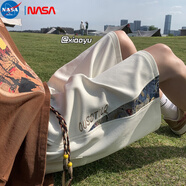 NASA MARVEL美式短褲男潮牌夏季薄款百搭拼接百搭五分褲運動(dòng)休閑直筒中褲痞帥 白色 XL