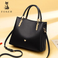 金狐貍（FOXER）包包女ol商務(wù)職業(yè)新款大氣時尚牛皮單肩女包氣質(zhì)大容量斜挎手提包 黑色1A