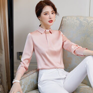 緞面襯衫女長(cháng)袖氣質(zhì)女神范時(shí)尚洋氣雪紡衫職業(yè)裝襯衣淑女寬松上衣 單件粉色襯衫 3XL 建議130-140斤
