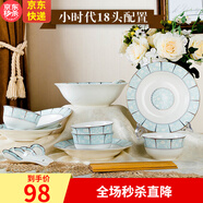 18頭碗碟套裝 家用吃飯碗筷盤(pán)子組合4人簡(jiǎn)約歐式中式骨瓷餐具 飯碗 米飯碗送禮 餐具套裝 景德鎮(zhèn)餐具 小時(shí)代18頭(配湯碗湯勺) 18件