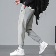 JEEP SPIRIT休閑褲男士針織褲男裝收口小腳褲運動(dòng)休閑束腳褲男百搭長(cháng)褲子 春款 灰色 6116  XL 建議140-155斤